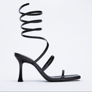 Zara black square toe ankle spiral heels Size 37 (6.5) NWT